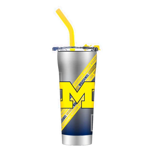 GTS Gametime Sidekicks Gametime Sidekicks Michigan Stainless Steel Straw Tumbler - Officially Licensed, 18/8 Stainless Steel, Double-walled, Vacuum-insulated, UV LED Printed Logos, Sweatless, Stays Hot/Cold -