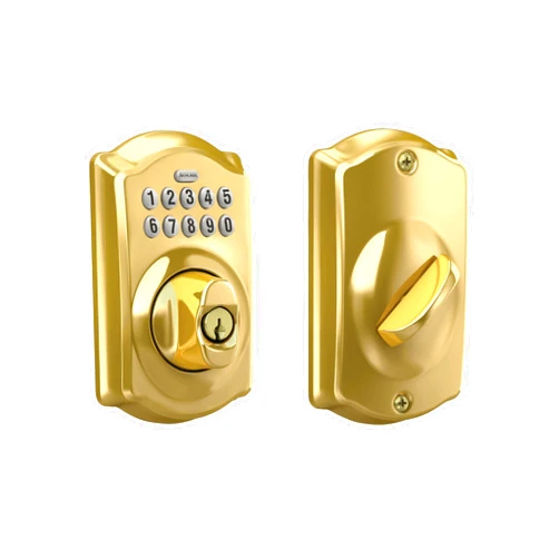 Schlage BE365 CAM 505 Camelot Keypad Deadbolt, Electronic Keyless Entry Lock, Bright Brass