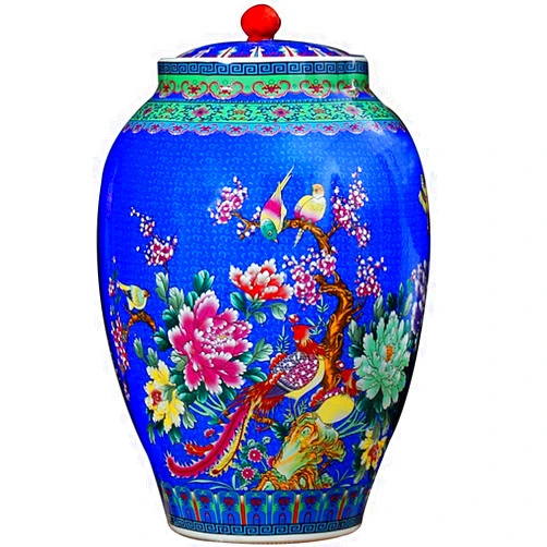 JOYGOOD Food Dispensers Highly Sealed Rice Bucket with Lid, Household Moisture-Proof Ceramic Rice Cylinder, Kitchen Large-Capacity Grain Container, Home Decoration (Color : Blue, Size : 10KG)