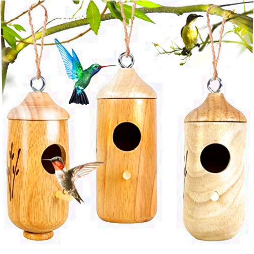 LOTKEY Humming Bird Houses for Outside Hanging Wooden Hummingbird Nest for Garden 3Pack