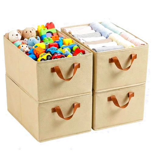 BESWILL 4 Pack Storage Bins, Foldable Storage Baskets for Shelves, Large Fabric Closet Organizers with Handles for Clothing, Toys, Books - Closet Organizers and Storage
