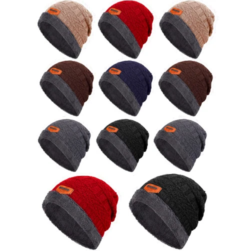 Kigeli 12 Pcs Winter Beanie Bulk for Men Women, Fleece Inner Warm Hat Homeless Donations Thick Skull Cap Winter Knit Beanie