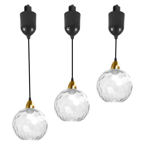 SKIVTGLAMP Adjustable Height Juno Track Lighting Pendants, 4 ft Cord, J-Type Dimmable Vintage Metal E26 Socket Chandeliers Clear Hammered Glass Globe for Bar 3 Lights Kitchen Ceiling