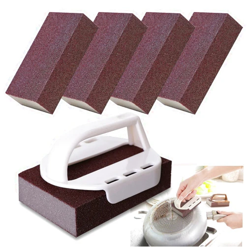 ApTimcity Nano Carborundum Sponge,4/8pc Emery Sponge Kitchen Pot Brush with Handle,Magic Eraser Scrub Kitchen Removal Sponge for Quickly Clean,Wet Dry Sanding Sponges