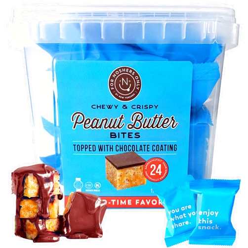 For Noshers Only - Peanut Butter Bites - Kosher Dairy Free Vegan Gluten Free Chocolate Peanut Butter Crispy Rice Treats - Sweet Snack Packs - Bulk Individually Wrapped Snacks for Office (Box of 24)