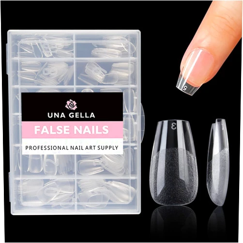 UNA GELLA Short Coffin Press on Nails - 216pcs Pre-shape Gel Tips for Full Cover Acrylic Nail Extension DIY - 12 Sizes for Home Salon