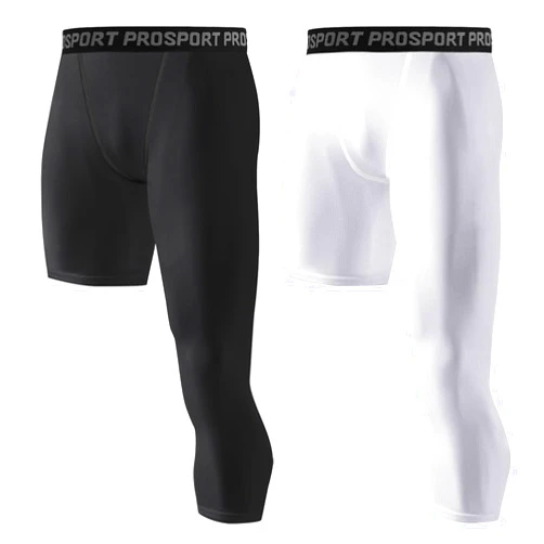 Blaward Men's Compression Pants 3/4 One Leg Tights Athletic Base Layer Leggings for Running Yoga Basketball, Pack of 2