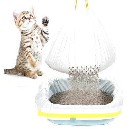 Jutom 28 Count Large 31 x 18 Inch Sifting Cat Litter Bags Thick Cat Litter Box Liners with Holes Portable Thick Scratch Resistant Cat Litter Bags Drawstring Litter Box Liners for Pet Cat Litter Box Supplies