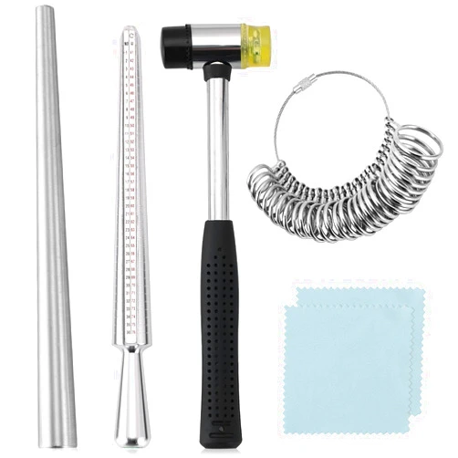 MAOPINER Ring Sizer Measuring Tool Set, Stainless Steel Ring Mandrel with Rubber Mallet, Ring Size Gauge (US & Europe Sizes), Jewelry Finger Sizing Tool for Jewelers & DIY Ring Making