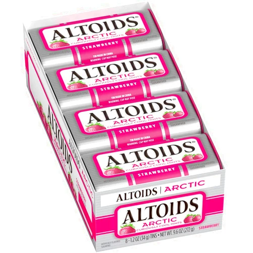 ALTOIDS Arctic Strawberry Breath Mints Hard Candy Bulk, 1.2 oz Tin (Pack of 8)