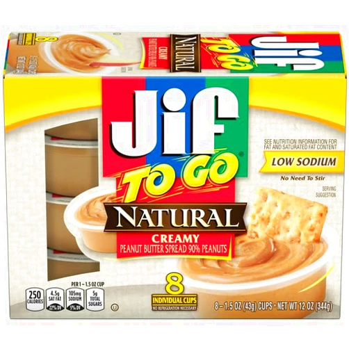 Generic On The Go Natural Creamy Peanut Butter Spread, 8-1.5 Ounce Cups, Smooth and Creamy Texture - Healthy Snack Size Snacking Dip For Fruits and Vegetables - Low Sodium