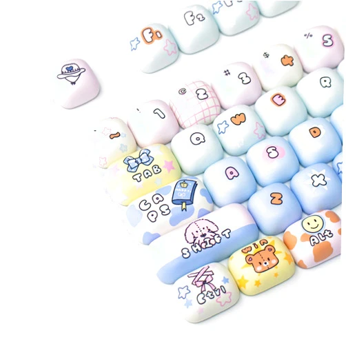 Hunfuthr Cute MOG Profile Keycap, PBT Keycaps 137 Keys Blue Round Keycaps Set, Kawaii Custom Dye-Sublimation Keycap for 100% 75% 65% 60% Cherry Mx Switches Mechanical Keyboard (Toy)