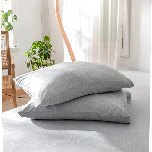 DONEUS Jersey Knit Pillowcases Queen Size Grey Pillow Case Set of 2 Pack, Ultra Soft Breathable Pillowcase with Envelope Closure, 20x30 inches