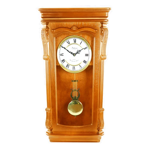 Bedford Clock Collection Golden Oak Chiming Pendulum Wall Clock