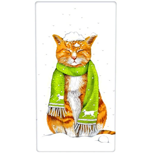 Pavlysh Orange Tabby Holiday Snow Cat 100% Cotton Flour Sack Dish Tea Towel - Mary Lake Thompson 30