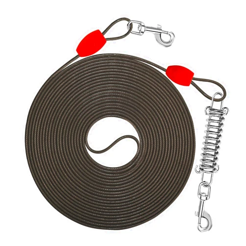 Petbobi 30ft Dog Tie Out Cable up to 120lbs - Outdoor Leash for Medium Large Dogs, 4mm Diameter Cable, Shock Absorbing Spring, 360° Swivel Clips - Give Your Dog The Freedom to Roam, Black