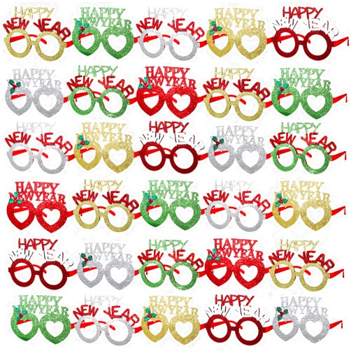 Shappy 48 Pcs Happy New Year Eve Glasses 2025 Plastic Glitter Happy Year Eyeglasses New Years Party Supplies Fancy Funny Sunglasses for Festival Party Favors Photo Props
