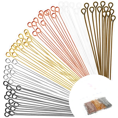 Psyqtsuary 600 PCS Eye Pins for Jewelry Making 2 Inch (50mm) Stainless Steel Earring Making Supplies Straight Flat Eye Pins Metal End Eye Pins Kit Jewelry Findings Adults for DIY Craft Bracelet Pendant Supplies