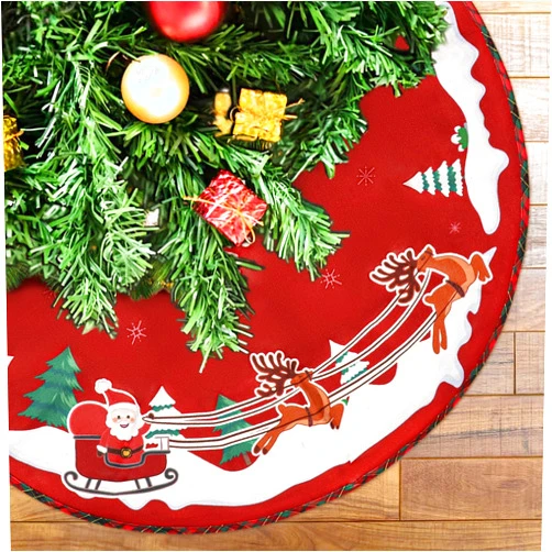 XIAYUEHUA 48 Inch Christmas Tree Skirt, Burlap Xmas Tree Mat with Snowflake & Reindeer, Red and White Rustic Xmas Tree Skirt Christmas Decorations for Party Indoor Merry Christmas Base Cover for Tree