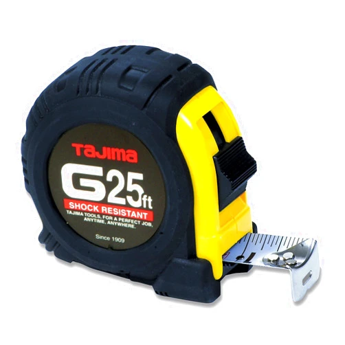 TAJIMA Tape Measure - 25 ft x 1 inch G-Series Measuring Tape with Shock Resistant Case & Acrylic Coated Blade - G-25BW