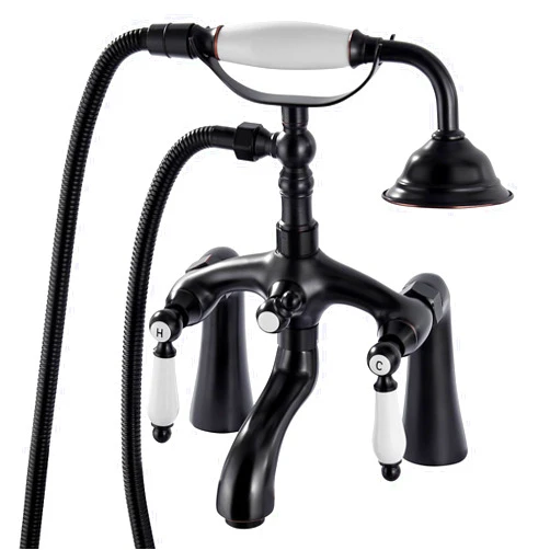 Aolemi Clawfoot Tub Faucet with Handheld Spray and Bathtub Spout Double Lever Handle Bathroom Mixer Tap Victoria Vintage Telephone Shape Shower Set Deck Mount Oil Rubbed Bronze