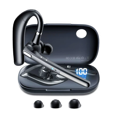 COTOE Bluetooth Headset V5.3, Wireless Earpiece with 500mAh Charging Case 72 Hrs Talking Time Hand-Free Headphones with Noise Canceling Mic for Office/Driving/Business/Trucker,Black