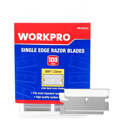 WORKPRO 100-Pack Single Razor Edge Blades, Industrial Scraper Razor Blades, High Carbon Steel One Edge Razor Blades