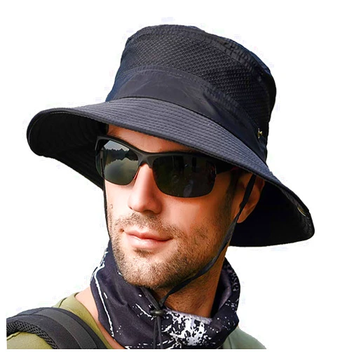 IBccly Men Women Sunscreen Cooling Hat Ice Cap Heatstroke Protection Cooling Cap Wide Brim Sun Hat with UV Protection Black