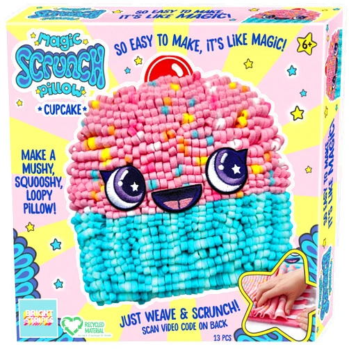 Bright Stripes Magic Scrunch Pillow Making Kit - No Sew Pillow Craft Kit for Kids - Make Your Own Pillow Kit - DIY Pillow Kit for Kids (Cupcake)