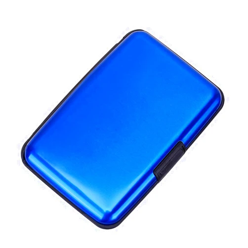 ELFISH Mini RFID Aluminum Wallet Credit Cards Holder Business Card Case Metal ID Case for Men Women (Blue)