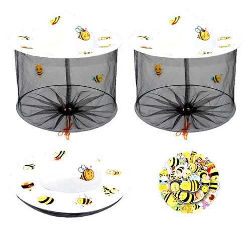 BEEKNOWS 2 Pcs Beekeeping Hat with Veil, 51 Pcs Cute Bee Stickers, Beekeeper Hat with High Visibility Veil, Bee Keeper Hats with Netting for Beekeeper Catcher Halloween Costume