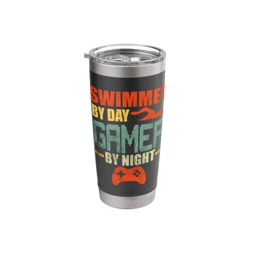 Swimmer By Day Gamer By Night Swim Team Swimming Swimmer Stainless Steel Insulated Tumbler