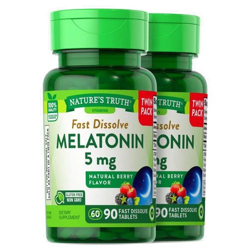 Nature's Truth Melatonin 5 mg | 180 Fast Dissolve Tablets (2 X 90 Twin Pack) | Natural Berry Flavor | Vegetarian, Non-GMO, Gluten Free Supplement