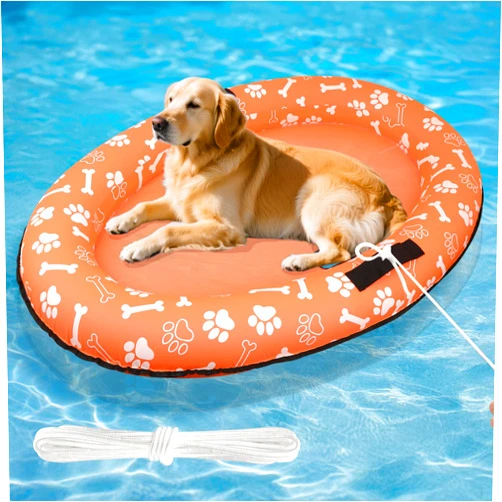 SWIMMORY 59'' x 39''Inflatable Dogs Pool Float with Rope - Tear Resistant Oxford Stable Support Puppy Floating Raft,Inflatable Summer Doggies Raft Toy for Small Medium Large Dogs Up to 88lb (Orange)