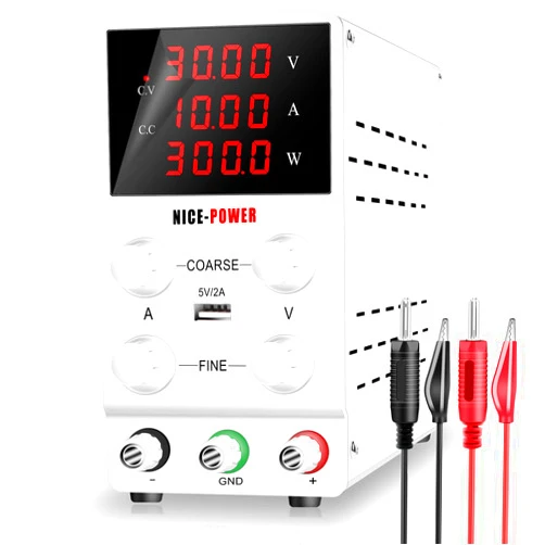 NICE-POWER DC Power Supply Variable 30V 10A, 4 Digital Display Adjustable Regulated Switching DC Lab Bench Power Supply with 5V/2A USB Charging Port