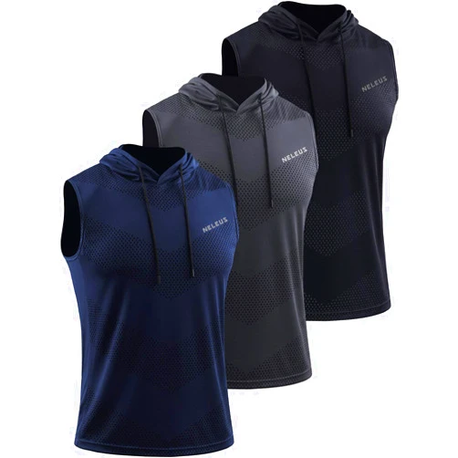 Neleus Men's Workout Tank Tops 3 Pack Sleeveless Running Shirts with Hoodie