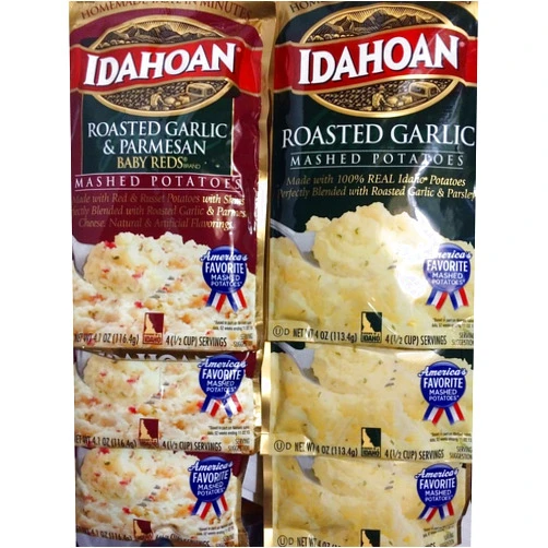 Idahoan Mashed Potatoes Roasted Garlic Variety Bundle, 4 oz (Pack of 6) includes 3-Packages of Roasted Garlic Mashed Potatoes Plus 3-Packages Roasted Garlic & Parmesan Baby Reds Mashed Potatoes