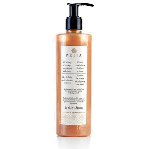 Prija Vitalizing Creamy Bath Foam with Ginseng (12.84 fl oz) - Invigorating and Revitalizing - Vegan Friendly - Dermatologically Tested - Made with 100% Recycled Bottle