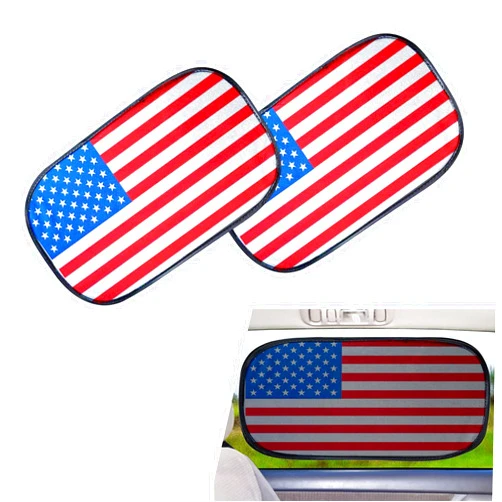 Jewkot Pack-2 Car Window Shade, Foldable Cling Sunshade, Side Window Light Blocking Curtains, Translucent American Flag Decoration, Universal for Most Cars, SUVs, Trucks (Red)