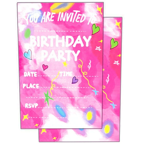 Raykeeplus Birthday Invitations Birthday Invitations Girl (20 Cards with 20 Envelopes) -Birthday Party Invitations for Girls, Kids, Adults, Party Supplies 6.3 Inches X 4.3 Inches-Pink