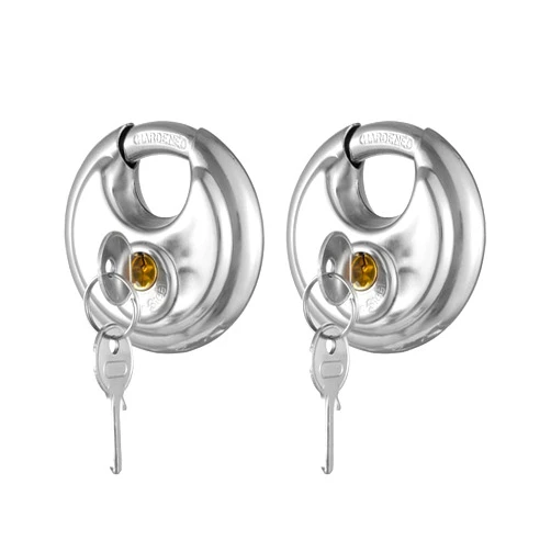 CINCINNO Keyed Alike Discus Padlock, Stainless Steel Storage Unit Lock,2-3/4 in.Wide,3/8 in. Diameter Shackle, Disc Locks for Sheds, Garages and Fence，2Pack