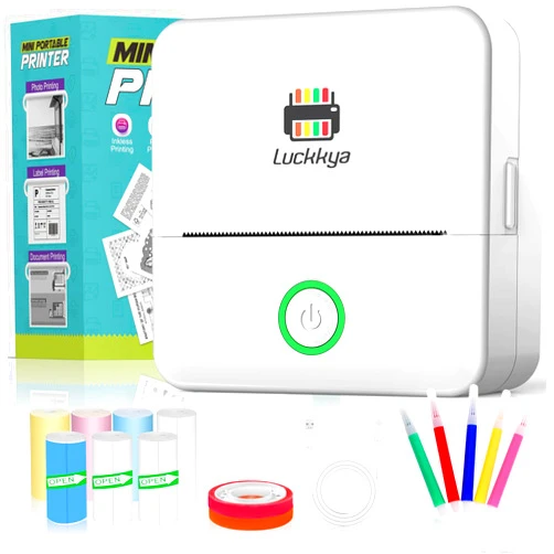 Faber-Castell Mini Sticker Printer - Thermal Mini Printer, Portable Bluetooth Inkless Printer with 7 Rolls Paper, Wireless Sticker Maker Machine Compatible with iOS + Android for Journal, Memo, Photo, DIY, Notes