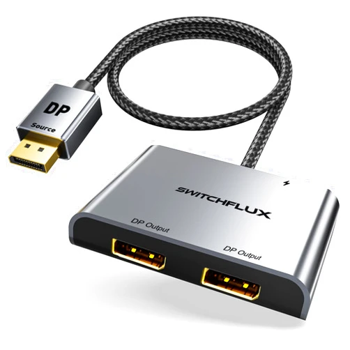 SWITCHFLUX DisplayPort to Dual Display Port Adapter [4K@60Hz] DP Splitter 1 in 2 Out Extended Display MST DP to 2 DP Female for Dual Monitors Compatible with PC,Graphic Card,NVIDIA,AMD
