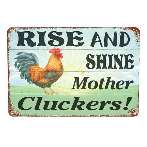 Jacevoo Rise And Shine Mother Cluckers Metal Tin Sign Vintage Home Decor Cave Barn Coop Wall Decoration Bedroom Sign 8x12 Inch
