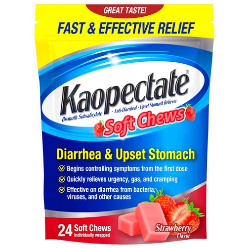 Kaopectate Soft Chews, Bismuth Subsalicylate, Anti-Diarrheal and Upset Stomach Reliever - 24 Count