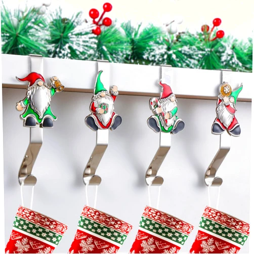 HelaJoy Christmas Stocking Holders for Mantle, Gnome Stocking Holder Stocking Hangers for Mantel Stocking Holder Silver Stocking Holders for Mantle Set 4 Stocking Hooks for Mantle Stocking Holders