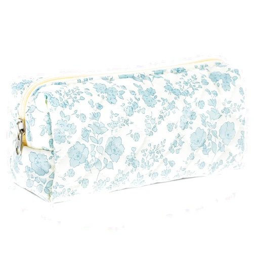 HJZHII Cute Pencil Case, Aesthetic Flowers Pencil Pouch, Portable Pen Bag Wide Opening, Soft Quilted Pencil Pouch Organizer with Zipper for Office College Storage Makeup Pouch, Blue Flowers