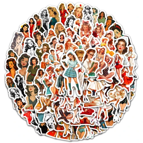 LPAIWXY 100 PCS Vintage Women Stickers for Water Bottles Vinyl Retro Girl Stickers Waterproof Career Woman Stickers Sexy Pinup Girl Decals for Laptop Guitar Phone