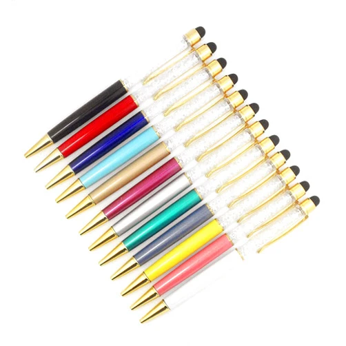 TITINK 12pcs/Pack TITINK Gold Crystal Pens Slim Brass Ballpoint Pens Black Ink Medium Point(1mm), Nice Gift for Wedding Business Office Students Teachers Christmas(12 colors)