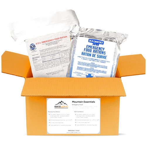 MOUNTAIN ESSENTIALS Emergency Food Rations Mainstay 3600 Calorie Food Bar 1 Pack & SOS 3600 Calorie Food Bar 1 Pack with 5 Year Shelf Life | Ready to Eat Survival Bars for Camping, Hiking